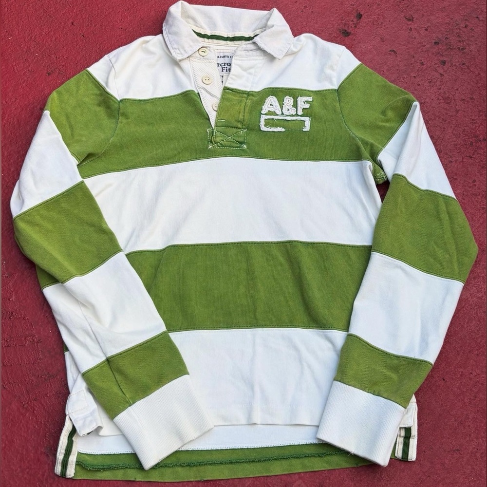 Abercrombie & Fitch Olive and White Rugby Shirt
